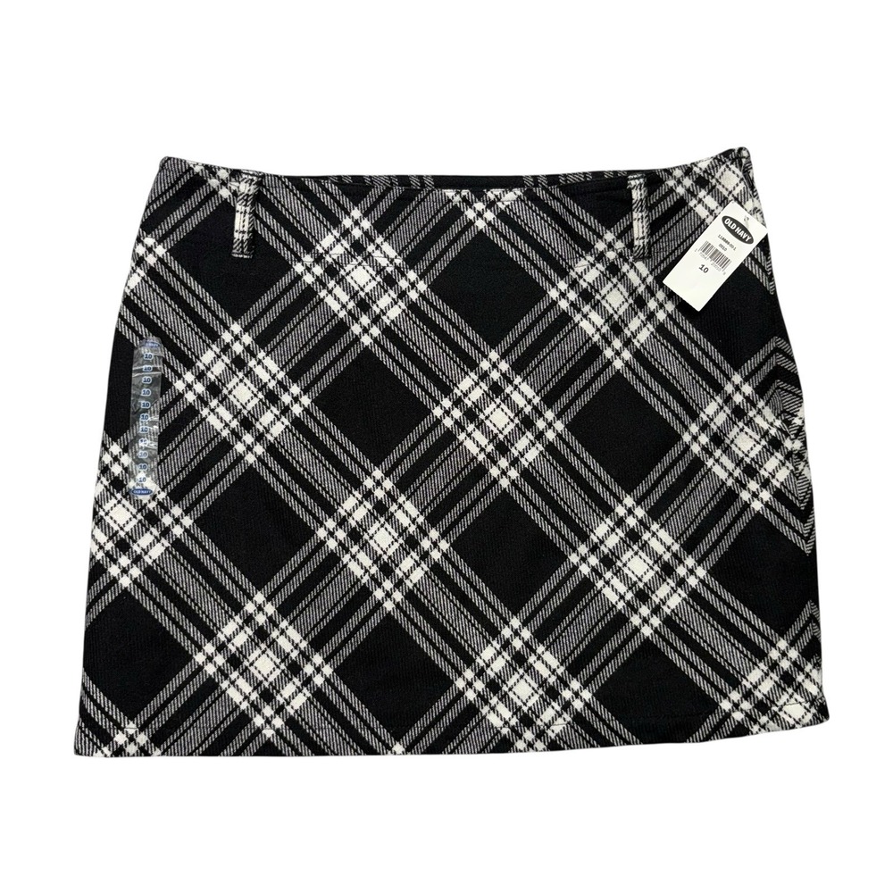 Old Navy Womens Skirt 10 Black White Plaid Wool Blend Mini Preppy Academia Edgy